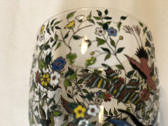 BEAUTIFUL VINTAGE FOOTED LARGEGLASS GORDIOLA MALLORCA SPANISH ART GLASS ENAMELED