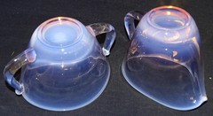 Fostoria USA Seascape Large Cream & Sugar Set Coral Sand Mid Century Opalescent