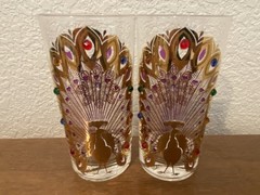 Culver Glass Jeweled Peacock Highball Tumblers Set of Four