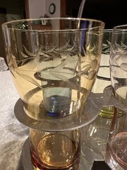 FABERWARE Brooklyn NY Chrome Beverage Caddy Holder w/6 Rainbow Etched Glasses