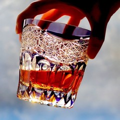 24% Lead Crystal Hand Cut Whiskey Glass Tumbler Edo Kiriko Drinkware 11oz Purple