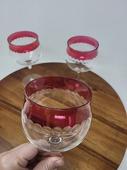 Set of 5 Crystal Ruby Red crystal Cut To Clear Dot Ruby Flash Wine Goblets 6.75″