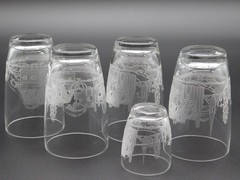 Vintag5pc Set Heisey Tally Ho Etched Glasses with Matching Shot Glass 3.75″ Tall