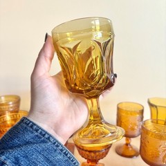Lot of 10 Vintage Amber Glass Goblets, Various Assorted Amber Glasses