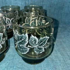 6 Vtg~Libbey~Avocado Green~Raised/Textured Ivy Leaves~8oz~3.35T Glasses(DR35)