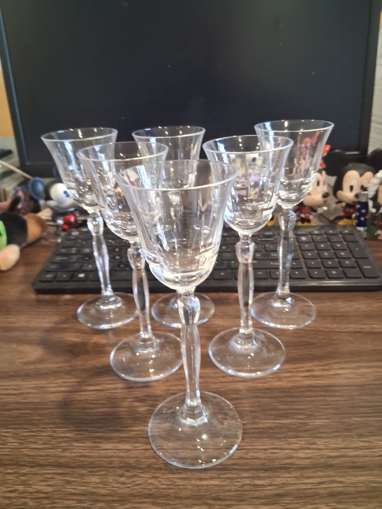 (SET OF 6 GLASSES) ELEGANT 3 oz WINE/CHAMPAGNE CRYSTAL CORDIAL W/ STEM, NO BOX