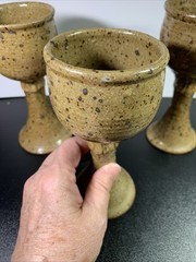 3 Handmade Studio Art Pottery Signed by Artist Wine Goblets 6 1/2″