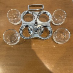 Chrome Lowball Caddy Rotating Carousel Set Of 4 Glasses Barware Vintage MCM