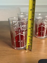 VTG Moroccan Style Tea Glasses Ruby Red Juice Cup 4” Filigree Scroll ARC Set of3