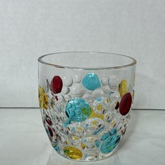 Clear Art Glass Tumbler Drinking Glass Multicolor Polka Dot Bubble Abstract
