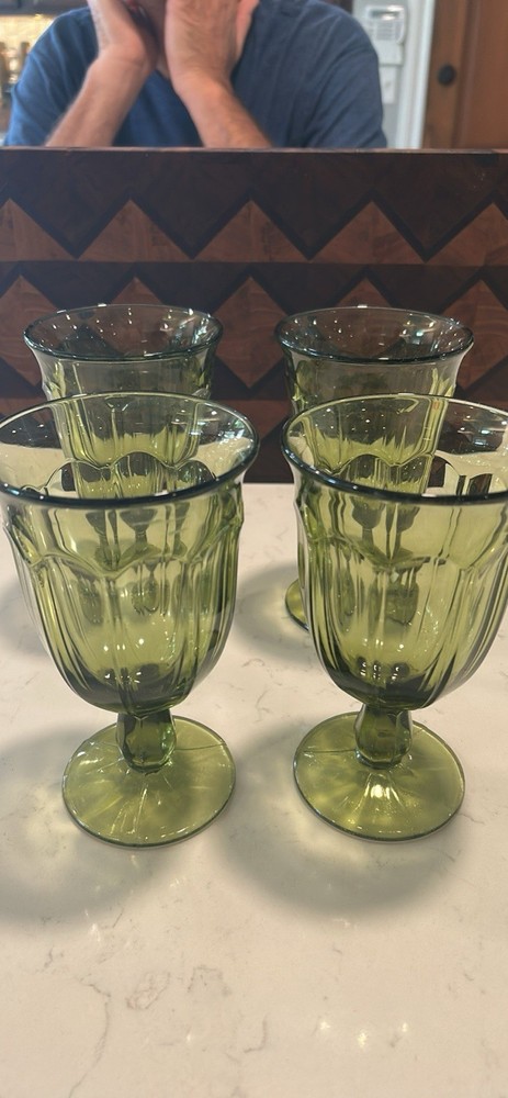 Noritake Provincial Moss Green IcedTea Goblets 6.25” Vintage Set of 4 EUC