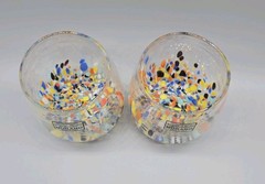Murano Art Glass Tumblers Set Of (2) White Cristal Confetti Made in Italy