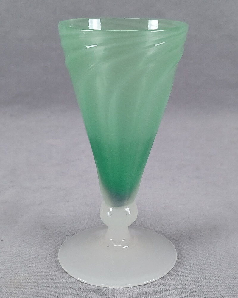 Stevens & Williams Wrythen Fluted Green Alabaster Dwarf Ale Glass Circa 1910