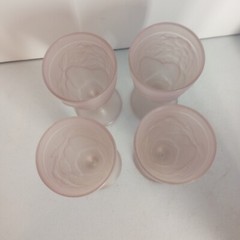 4 Vtg Luminarc Satin Frosted Pink Goblets Glasses Raised Fruit Design France EUC