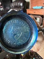 IMPERIAL ACGA Teal Blue Carnival Glass GOD HOME 4.25” Mug July 4 1968 Dayton OH