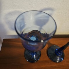 2 Talitha Horne 1970s Cobalt Hand Blown Art Glass Wine, Jackson Hole Wy, heavy