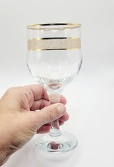 Clear Wine Glass with Gold Rim & Encrusted Details 6.5” 8oz