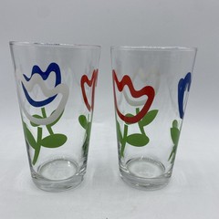 Libbey 1970’s Tulip Matisse Flower Glasses Tumblers Set Of 2 Vintage
