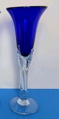 One Off Hand Blown And Signed Cobalt Blue 10-3/8” Champagne Flute