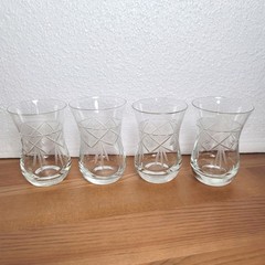 Vintage Turkish Topkapi Hand Cut Demitasse Tea Glasses Set of 4 Etched Glass
