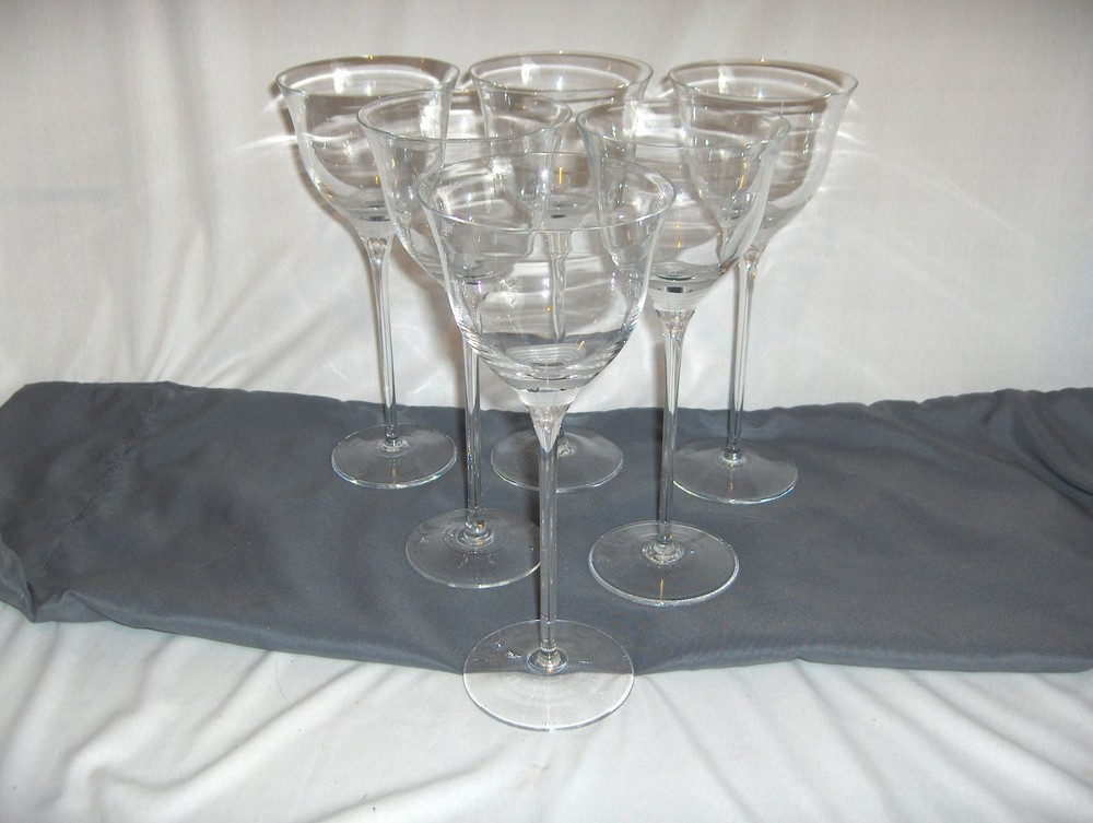 6 Vintage Crystal Glass Water Wine Goblets 9.50″ Frosted Ripples NICE