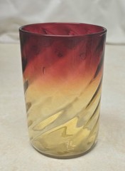 Victorian Cranberry To Amber Swirl Art Glass Tumbler Hand Blown 3 3/4″