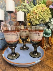 3 Rare VTG Libbey Glass NOVA BROWN Water Goblets SMOKEY Rustic Modern ABSTRACT