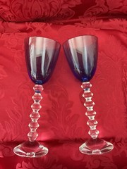 NIB’s FLAWLESS Blue BACCARAT France Two VEGA Crystal FORTISSIMO WINE RHINE Glass