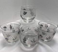 LIBBEY MCM Silver Leaf  2 Barware Glasses Vtg 1960s & Sugar And Creamer Set Vtg