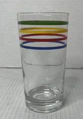 4 Vintage Ring Ding Red Blue Green Yellow Stripe 5 1/2″ Glass Tumblers