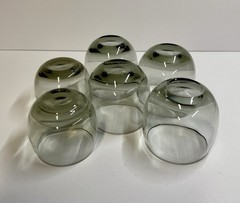 Set of 6 Vtg Smokey Gray Roly Poly Round Cocktail Glasses 2-6 oz, 4-8 oz