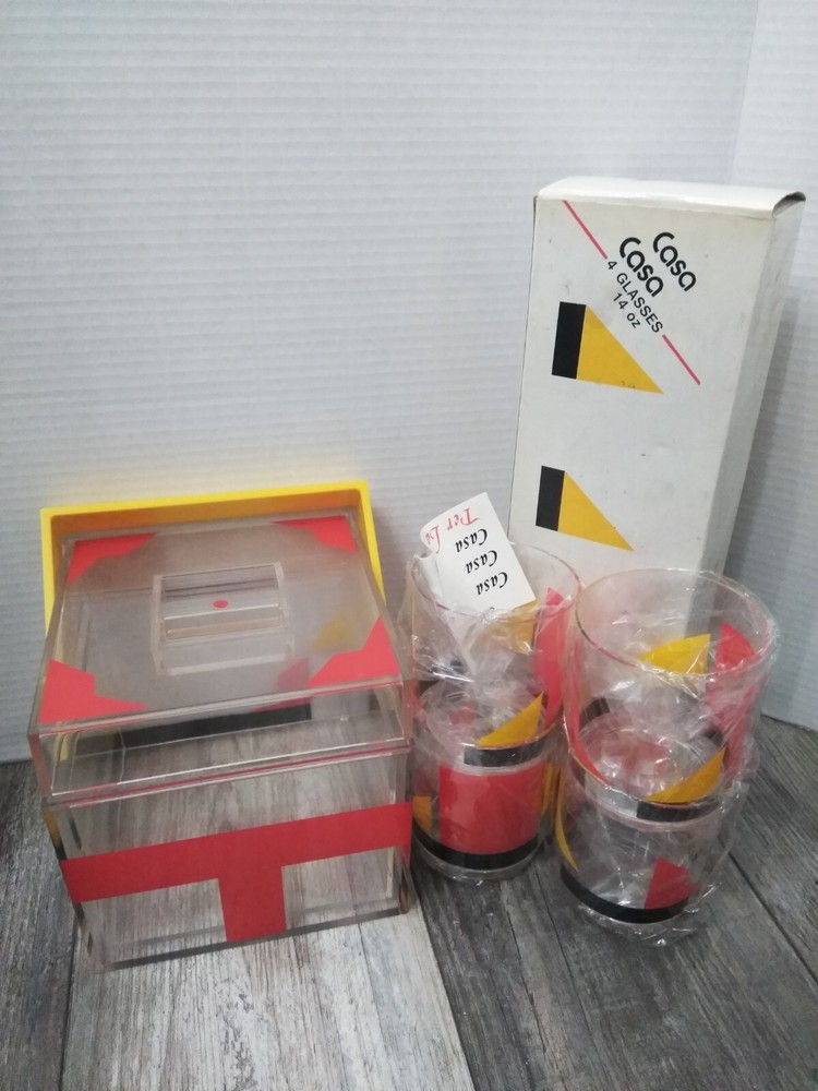 N.O.S AMETEC INT. CASA CASA MCM ACRYLIC Drinking Glass (4) 14.oz W/ ICE BUCKET