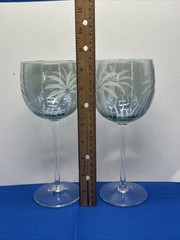 2 Lenox British Colonial Palm Tree Green Balloon Wine Glass Glasses