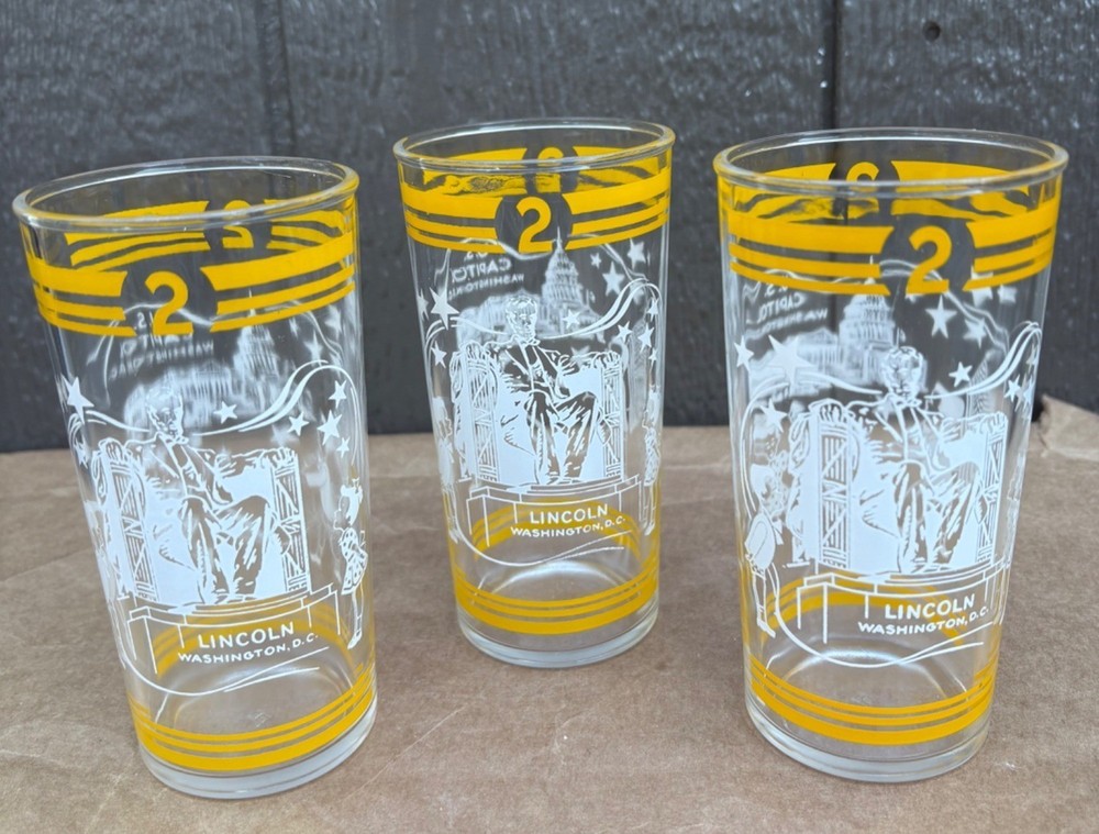 Vintage Hazel Atlas Washington DC Glasses Set Of 3 U.S. Capitol Lincoln Memorial