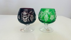 AJKA MARSALA 4 3/8″ CUT TO CLEAR BRANDY SNIFTER COGNAC COLORFUL GLASSES LOT OF 4