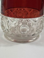 Vintage Ruby Red Flash Glass Tumbler Clear Pressed Glass Base 4” Drinking Glass