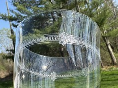 Set Of 2 Kosta Crystal Wine Glass Goblet Etch “Svenska No.185” Swedish 1920s-30s