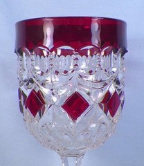 Thompson Loop & Block Water Goblet #23 Ruby Stain Clear Glass EAPG 1893 Antique