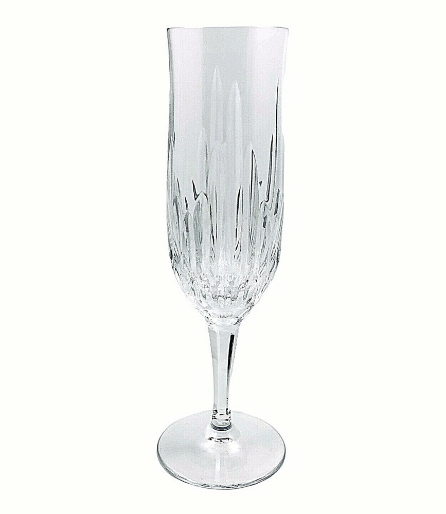 Crystal Champagne Flute Glass Vertical Cuts Clear Stemware 7 3/4