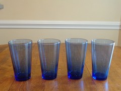 LIBBEY FLARE BLUE MEDITERRANEAN 17 OZ FLAT TUMBLERS LOT OF 4