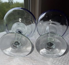 Mexican Hand Blown Margarita Glass Set of 2 Clear w/ Cobalt Rim 6″ Tall Barware
