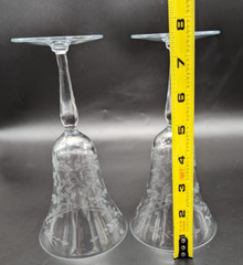 VTG Pair of Hand Cut & Mouth Blown Water/Wine Goblets Plant & Dot Cut Design EUC