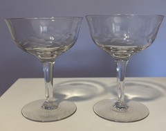 Set of 2 Vintage Champagne Coupe Glasses Dessert Dish Flower Fern 4.5”H Pair