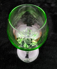 Vintage Set Of 5 Hand-Blown Green Glass Goblets w/Clear Ornate Twisted Stems