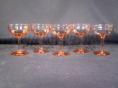 Champagne Tall Sherbet Glasses Pink Optic Bowl Unknown Manufacturer Set of 5