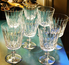 Vtg Set 7 EDINBURGH CRYSTAL ED130 Vertical Hand Cut Water Goblet Glasses SIGNED