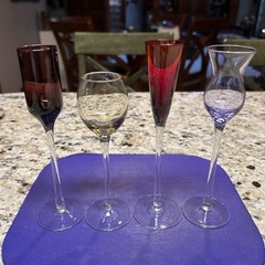Set of 4 Mixed Color Hand-Blown Cordial Glasses: Amber/Red/Purple/Plum