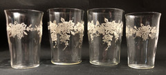 Depression glass 1930’s juice drinking glasses rose floral etched embossed