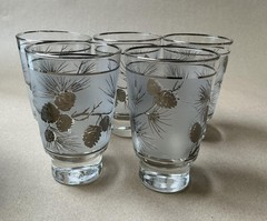 Set Of 5 Vintage Unmarked Clear Tumbler Glasses Frosted Pine Cone Barware