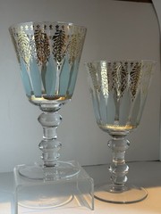 Patina Vie Crystal Water Goblet Aquarius Design 18K Gold Hand Blown 7.25in Tall